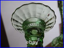 Vintage Two Candlestick Glass Green 9,25