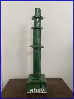 Vintage Unusual Kelly Jessiman Tall Green Ceramic Candle Stick (B) RRP. £210.00