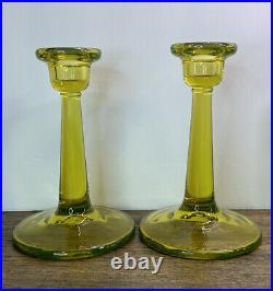Vintage Uranium Glass Candlesticks Candle Holders Pair