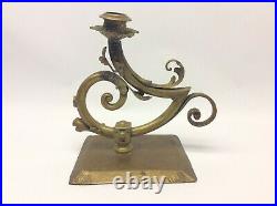 Vintage Used Art Nouveau Brass Metal Leaf Design Spiral Single Candle Holder