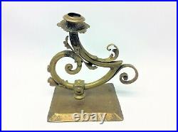 Vintage Used Art Nouveau Brass Metal Leaf Design Spiral Single Candle Holder