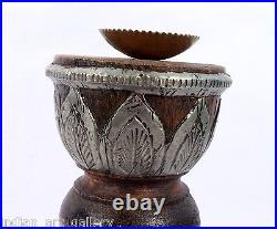 Vintage Used Heavy Wood Beautiful Brass Work Candle Stick Home Decor. I71-27