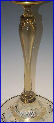 Vintage Venetian Blown Glass CANDLESTICKS Topaz w Enamel and Gilding, Bobeches