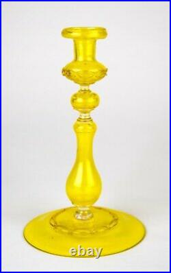 Vintage Venetian Canary Yellow Blown Glass Candlesticks Set of 2 Art Glass