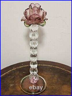 Vintage Venetian Floriform Hand Blown Rose Candlehorder 14H