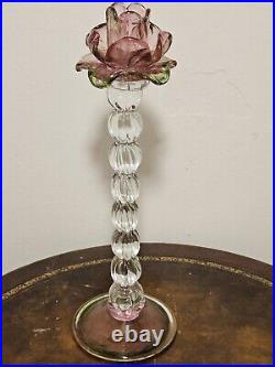 Vintage Venetian Floriform Hand Blown Rose Candlehorder 14H