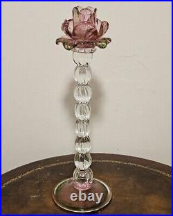 Vintage Venetian Floriform Hand Blown Rose Candlehorder 14H