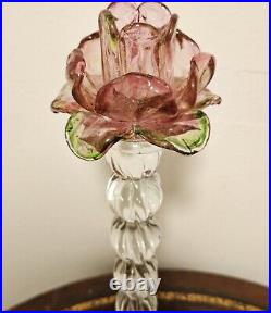 Vintage Venetian Floriform Hand Blown Rose Candlehorder 14H