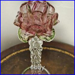 Vintage Venetian Floriform Hand Blown Rose Candlehorder 14H