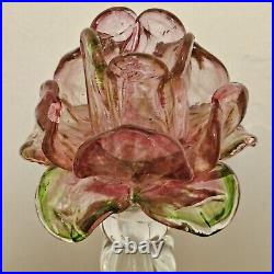 Vintage Venetian Floriform Hand Blown Rose Candlehorder 14H