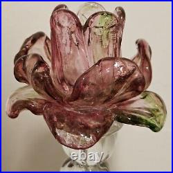 Vintage Venetian Floriform Hand Blown Rose Candlehorder 14H