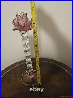 Vintage Venetian Floriform Hand Blown Rose Candlehorder 14H