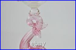 Vintage Venetian Murano Glass Salviati Pink Candlestick Candle Holder Dolphin