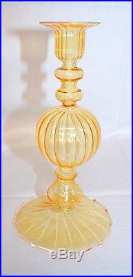 Vintage Venetian Murano Orange Glass Ball Stem Candlestick Holder