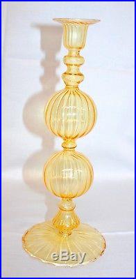 Vintage Venetian Murano Orange Glass Ball Stem Candlestick Holder