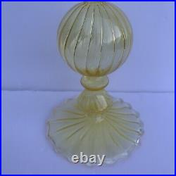 Vintage Venetian Murano Style Optic Swirl Ball Yellow Glass Candlestick Holders