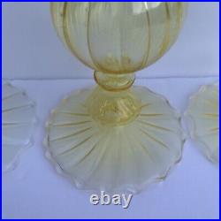 Vintage Venetian Murano Style Optic Swirl Ball Yellow Glass Candlestick Holders