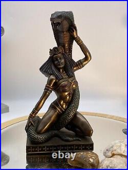 Vintage Veronese 2000 Serpent Queen Egyptian Bronzed Figurine Candlestick Signed