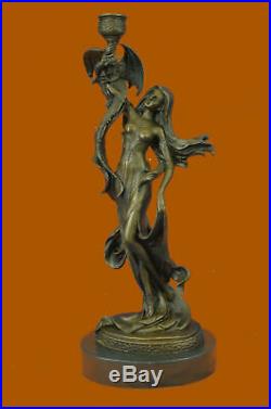 Vintage Victorian Mythology Girl Gargoyle Bronze Candlestick Candle Holder Gift