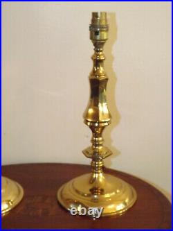 Vintage Victorian Style Pair Of Brass Candlestick Table Lamps With Large Bases