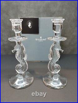 Vintage Waterford Cut Crystal Seahorses Pair Of Tall Candlestick Holders Sticker