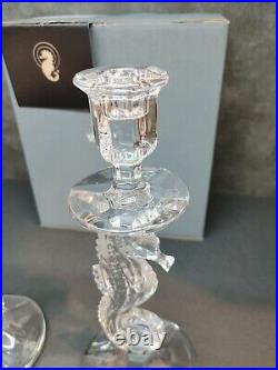 Vintage Waterford Cut Crystal Seahorses Pair Of Tall Candlestick Holders Sticker