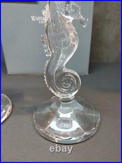 Vintage Waterford Cut Crystal Seahorses Pair Of Tall Candlestick Holders Sticker