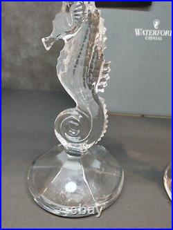 Vintage Waterford Cut Crystal Seahorses Pair Of Tall Candlestick Holders Sticker