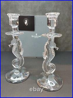 Vintage Waterford Cut Crystal Seahorses Pair Of Tall Candlestick Holders Sticker