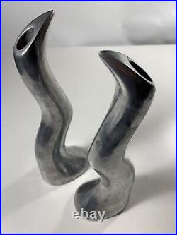 Vintage Wavy Solid Aluminum Candlestick Holder Sculpture by Artist Anna Everlund