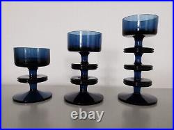 Vintage Wedgwood Stennett-Willson Sheringham Graduating Blue Glass Candlesticks