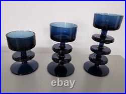 Vintage Wedgwood Stennett-Willson Sheringham Graduating Blue Glass Candlesticks