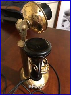 Vintage Western Electric Brass Candlestick Telephone Rotary Dial Phone