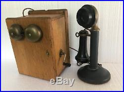 Vintage Western Electric Candlestick Telephone Receiver & Oak Ringer Box