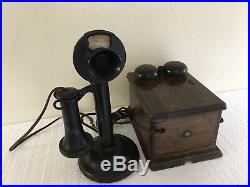 Vintage Western Electric Company Candlestick Phone Ringer Box & Crank Nice