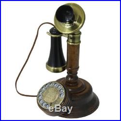 Vintage Wooden Candlestick Phone Rotary Dial Phone Retro Metal Collectible Gift