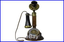 Vintage Wooden Candlestick Phone Rotary Dial Phone Retro Metal Collectible Gift