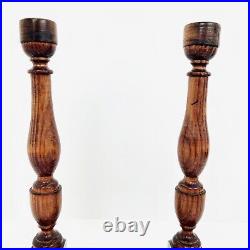 Vintage Wooden Hand Turned Candlesticks Cambersticks 14 Tall Home Mantel Decor