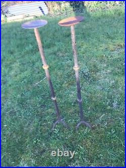 Vintage Wrought Iron Altar Floor Candle Stands blacksmiths made 36 tall