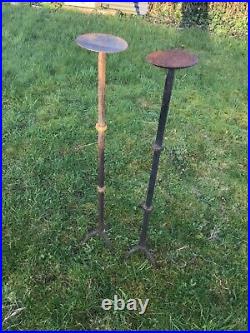 Vintage Wrought Iron Altar Floor Candle Stands blacksmiths made 36 tall