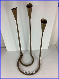 Vintage Wrought Iron Modernist 3 Tier Fluted Candle Sticks Holder Unsigned
