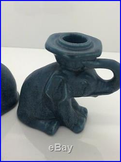 Vintage XVIII ROOKWOOD Elephant Candle Sticks Blue