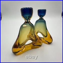 Vintage Zbigniew Horbowy Glass Candlestick Heavy Thick Glass Poland 1 pcs