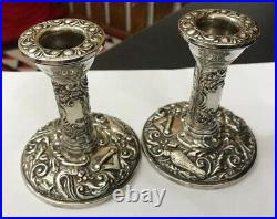 Vintage Zoomorphic Birmingham Hallmarked Sterling Silver Pair Candlesticks B&Co