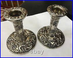 Vintage Zoomorphic Birmingham Hallmarked Sterling Silver Pair Candlesticks B&Co