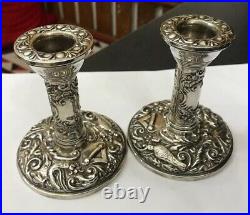 Vintage Zoomorphic Birmingham Hallmarked Sterling Silver Pair Candlesticks B&Co