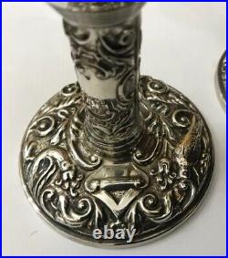 Vintage Zoomorphic Birmingham Hallmarked Sterling Silver Pair Candlesticks B&Co