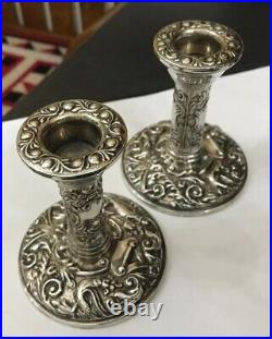 Vintage Zoomorphic Birmingham Hallmarked Sterling Silver Pair Candlesticks B&Co