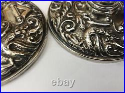 Vintage Zoomorphic Birmingham Hallmarked Sterling Silver Pair Candlesticks B&Co