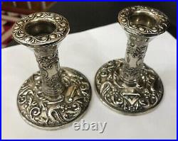 Vintage Zoomorphic Birmingham Hallmarked Sterling Silver Pair Candlesticks B&Co